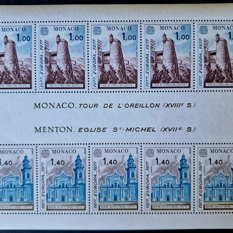 Monaco 1977 - Europa Arkitektur 10 frimerker fullt ark