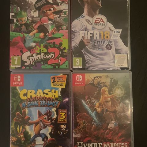 Zelda hyrule warriors age of calamity, splatoon 2, fifa 18, chrash bandicoot