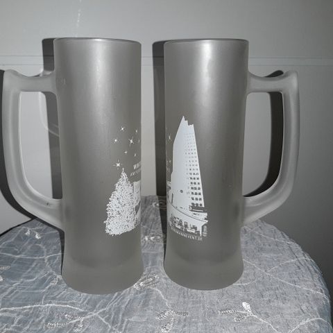 2 stikk Glass ølkrus, ølmugge, kopper WINTERWELT, fra Tyskland.