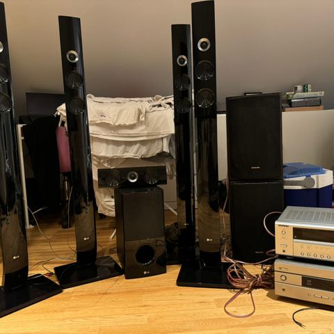 Høyttalersett lg 5+1 / 2x Aiwa høyttalere  / 2x Amplituner Yamaha og Kenwood