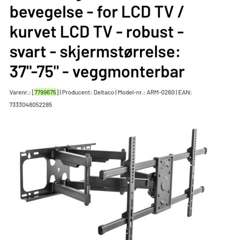 Deltaco ARM - 0260 Veggfeste 37" - 75"