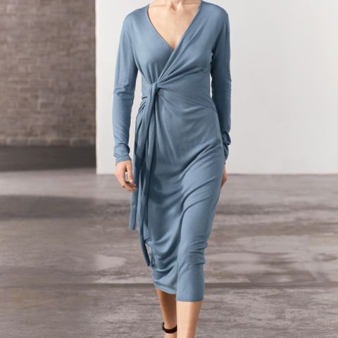 New ZARA blue knit wrap dress, size M