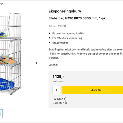 Butikkinnredning- Eksponeringskurvene- stablingsbare trådkurver