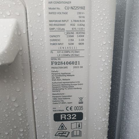 Panasonic Etherea varmepumpe CU-NZ25VKE