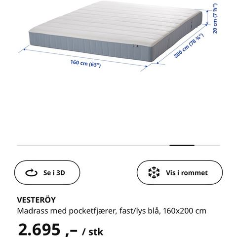 Ikea Vesteröy madrass 160 cm