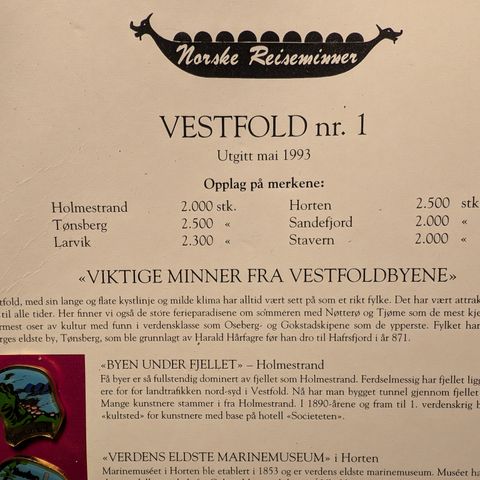 Pins, Vestfold nr. 1, viktige monner fra Vestfoldbyene, 1993