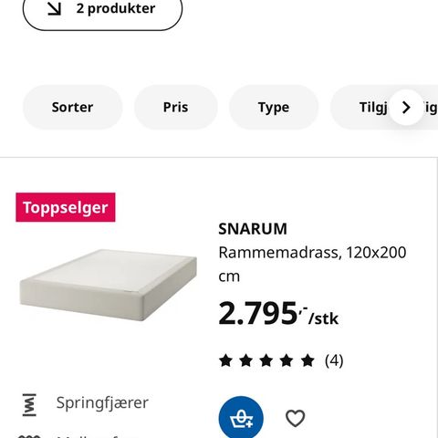 Ikea rammemadrass Snarum 1.20 m eikebein