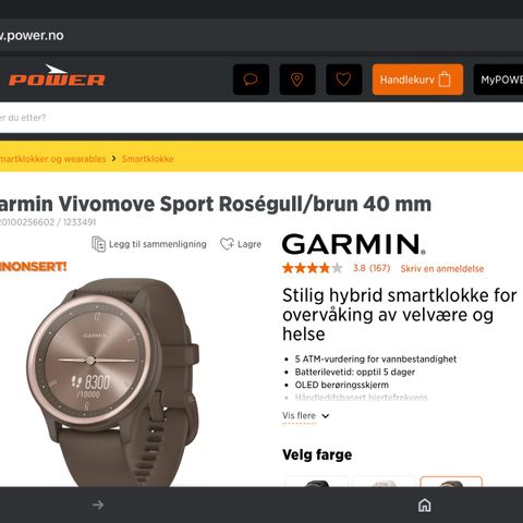 Helt ny    GARMIN  VIVOMOVE  Sport.