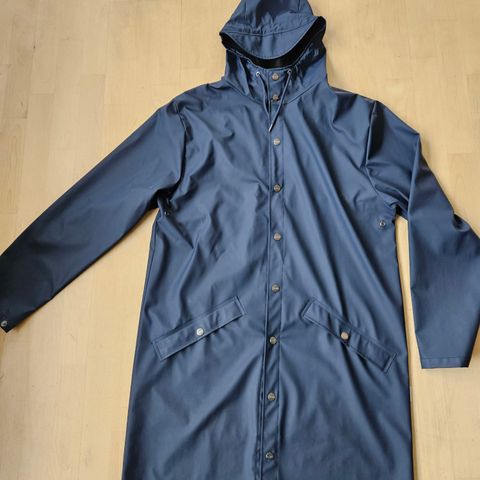 Rains Long Jacket Navy. Regnjakke. Str. S/M