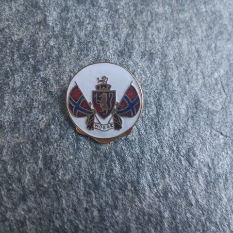 Stor pins. Norske flagg og riksløven.