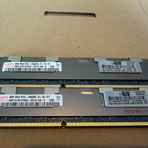 SK Hynix 4GB DDR3 10600R ECC Server/Workstation RAM - 8 stk tilgjengelig