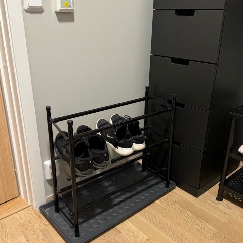 Black Metal Shoe Rack with Mat