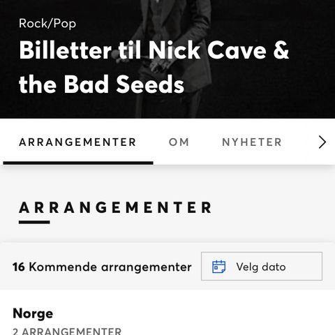 Kjøper 1-2 billetter til Nick Cave i Oslo 2/10 24