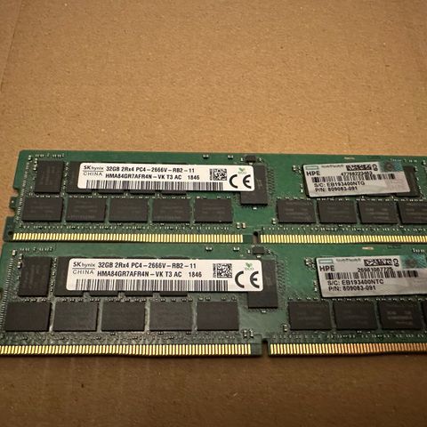 SK Hynix 32GB DDR4 2666V ECC Server/Workstation RAM - 13 stk tilgjengelig