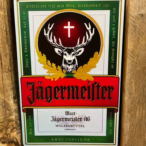 Jägermeister Skilt I Tynnmetall 20X30 cm. Bar, Dekor, Man Cave