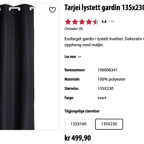 Lystette sorte gardiner 135/230 cm x 3