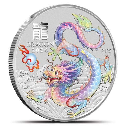 2024 Australia 1/2 oz Sølv Lunar S3 Year of the Dragon Farget Hvit