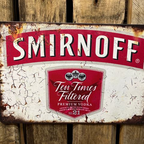 Smirnoff Vodka Skilt I Tynnmetall 20X30 cm. Bar, Dekor, Man Cave