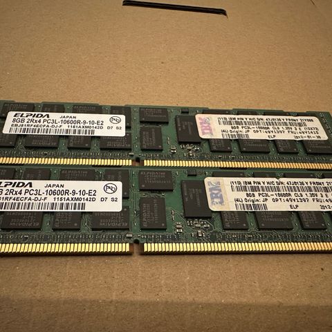 Elpida 8GB DDR3 10600R ECC Server/Workstation RAM - 45 stk tilgjengelig