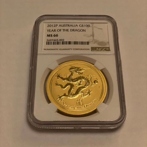 2012 Year of the dragon 1oz gullmynt