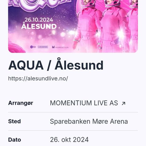 Aqua konsert  i Ålesund 26 oktober.