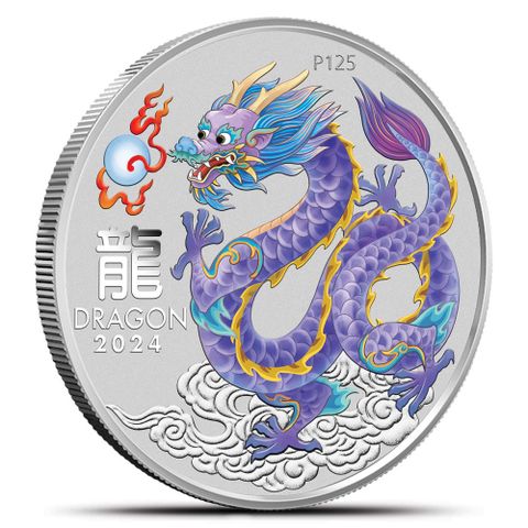 2024 Australia 1/2 oz Sølv Lunar S3 Year of the Dragon Farget Lilla