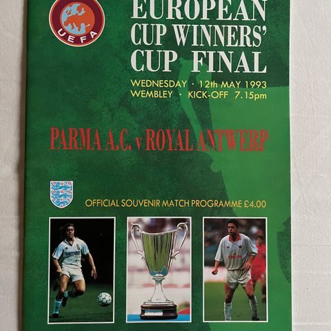 Program Parma Italia - Royal Antwerp Belgia Finale Cupvinnercupen 1993