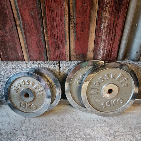 Stål vekter 10kg💪200.- pr stk og 15 kg, 💪 25mm hull (under 50%)