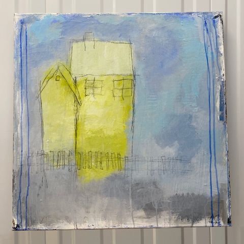 Yellow House av Annethe Østensen - maleri 60 x 60 cm