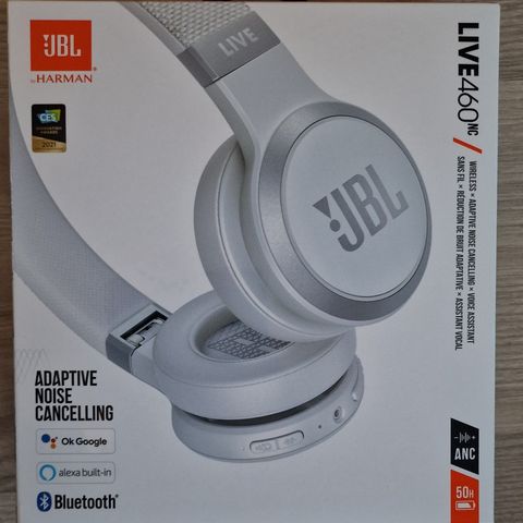 Uåpnet! JBL LIVE 460NC trådløse on-ear hodetelefoner (hvit)