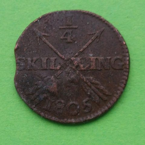 1/4 Skilling Sverige 1805, kobbermynt, Se bildene.