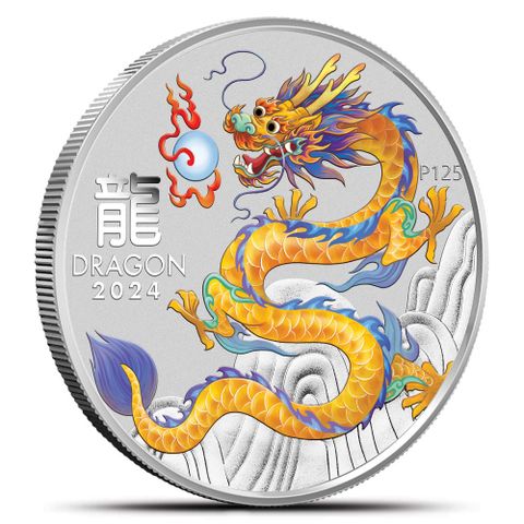 2024 Australia 1/2 oz Sølv Lunar S3 Year of the Dragon Farget Gul