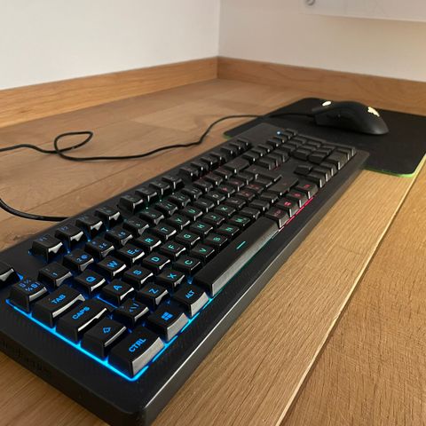 Gaming-mus, tastatur og musepadde