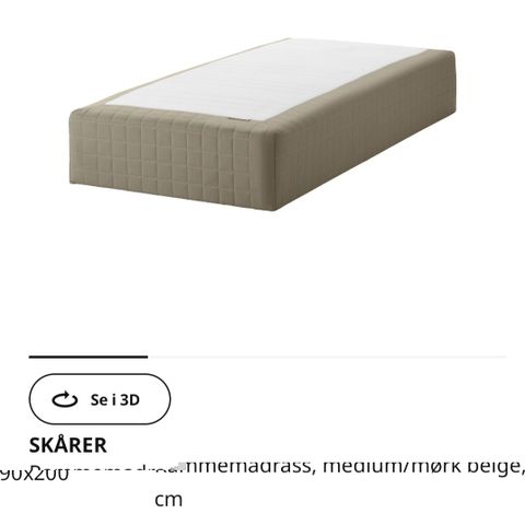 Rammmemadrass fra IKEA, 90x200