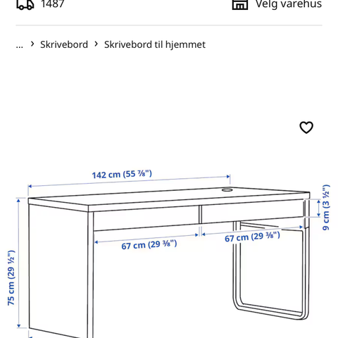 Micke hvitt arbedsbord og to stk kontorstol