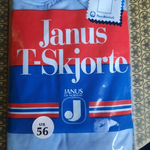 Janus t-skjorte, str 56, lys blå, retro.