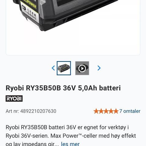 Ryobi RY35B50B 36V 5,0Ah batteri