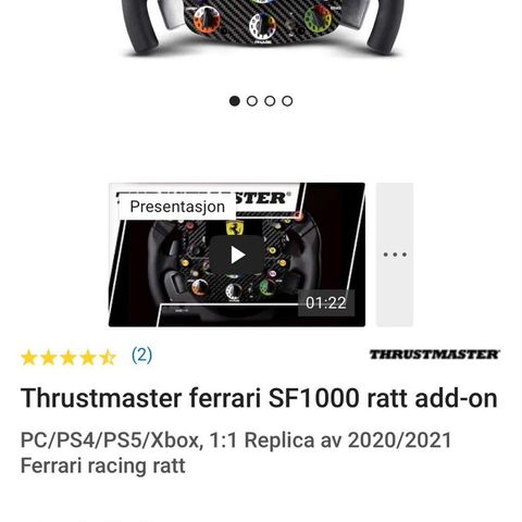 Thrustmaster Formel 1 Sett vurderes solgt