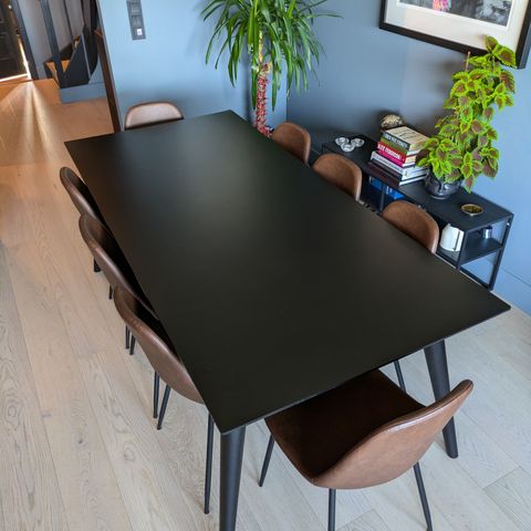 Pent brukt Copenhagen Spisebord 195x90 og 8 skinnstoler selges