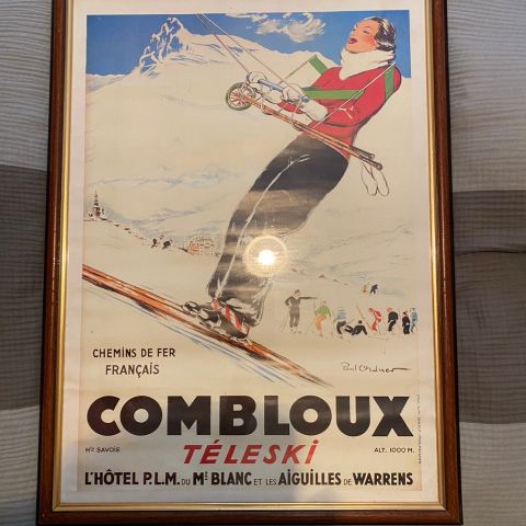 Gamel (antikk) ski plakat 50x70 i ramme