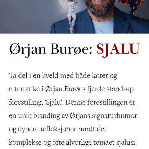 2 billetter parkett Drammens teater Ørjan Burøe Sjalu 18.oktober