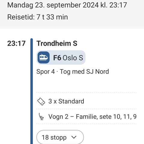 Togbilletter T/R trondheim oslo