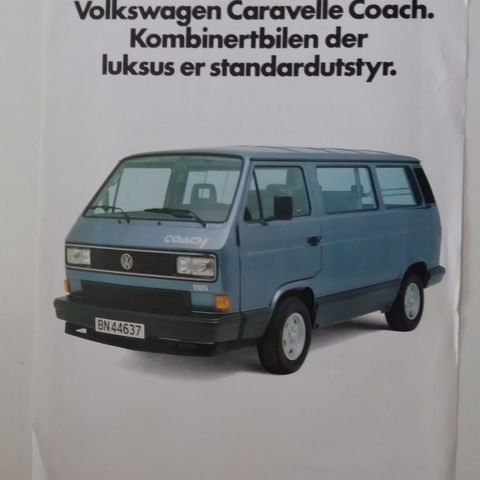 VW CARAVELLE COACH -brosjyre. (NORSK) Type 2 , T3