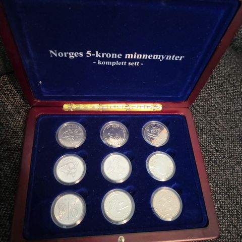 Norges 5-krone minnemynter komplett sett