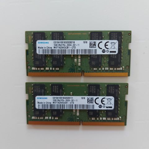 2 x 16 gb = 32 gb  ddr 4 - 2666v Samsung ram til bærbar pc