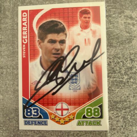 Steven Gerrard signert fotballkort match attax