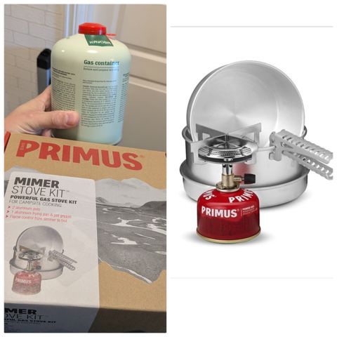 Uåpnet Primus Mimer stove kit med extra gassbeholder.