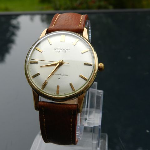 NYDELIG SJELDEN SEIKO CROWN SPECIAL 23 J SD-DIAL FEBRUAR 1963 14K FYLT GULL