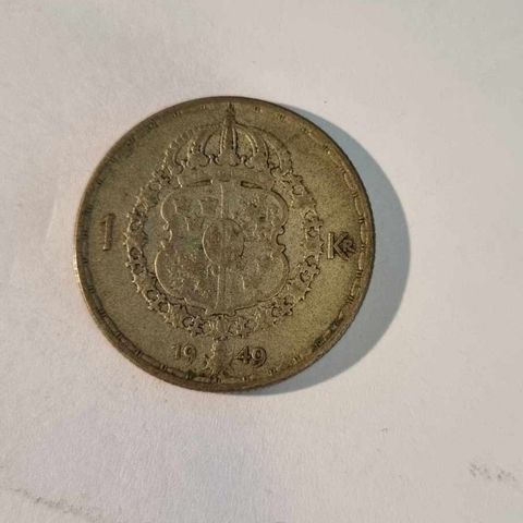 1 krona 1949 Sverige, sølvmynt