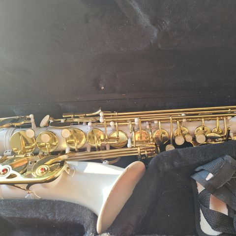 Hvit Hawk altsaxofon kr 2450, ny pris